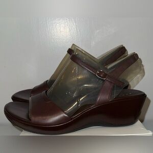 Kenneth Cole Reaction JJill Slingback Open-toed Wedge Sandals 10M Brown NWOT